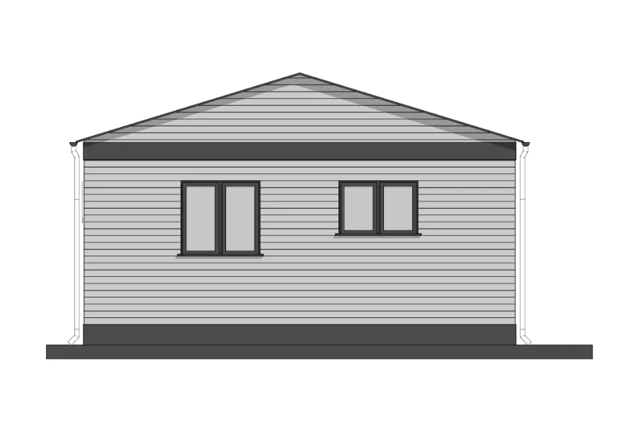 2d drawing of a 2 bed modular unit from a right angle