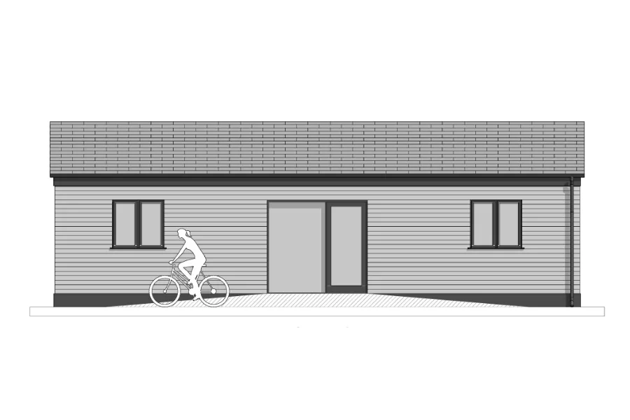 a drawing of a 3 bed residential unit showcasing a front angle