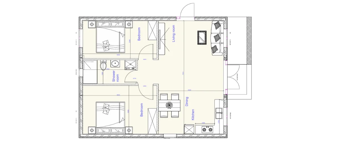30ft 2 bed complaint unit floor plan