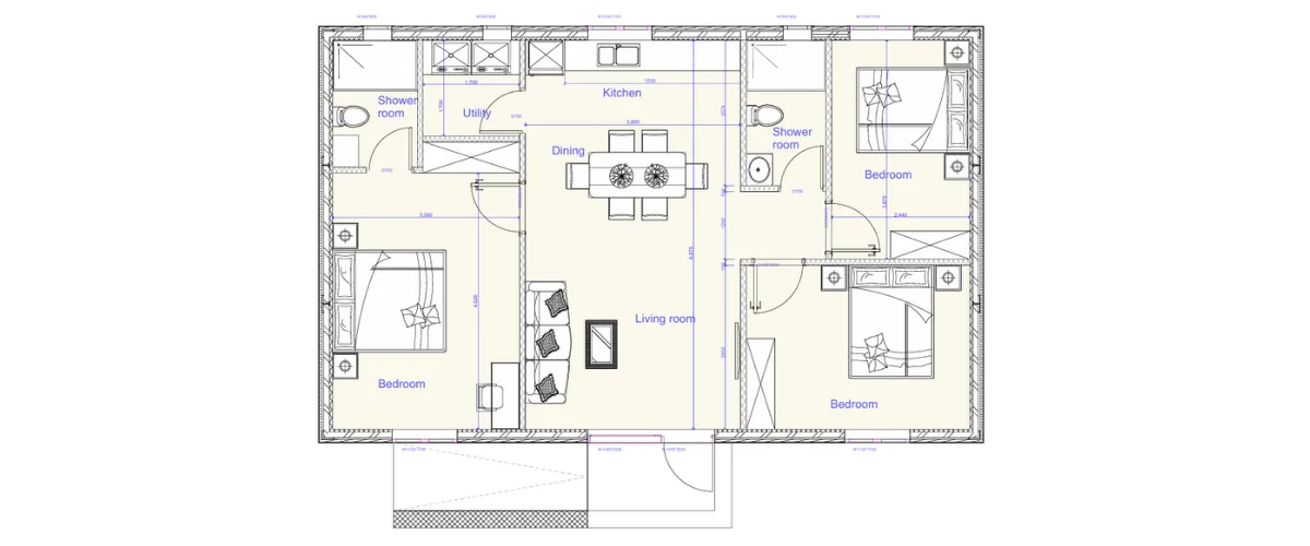 floor plan of 40ft 3 bed compliant unit